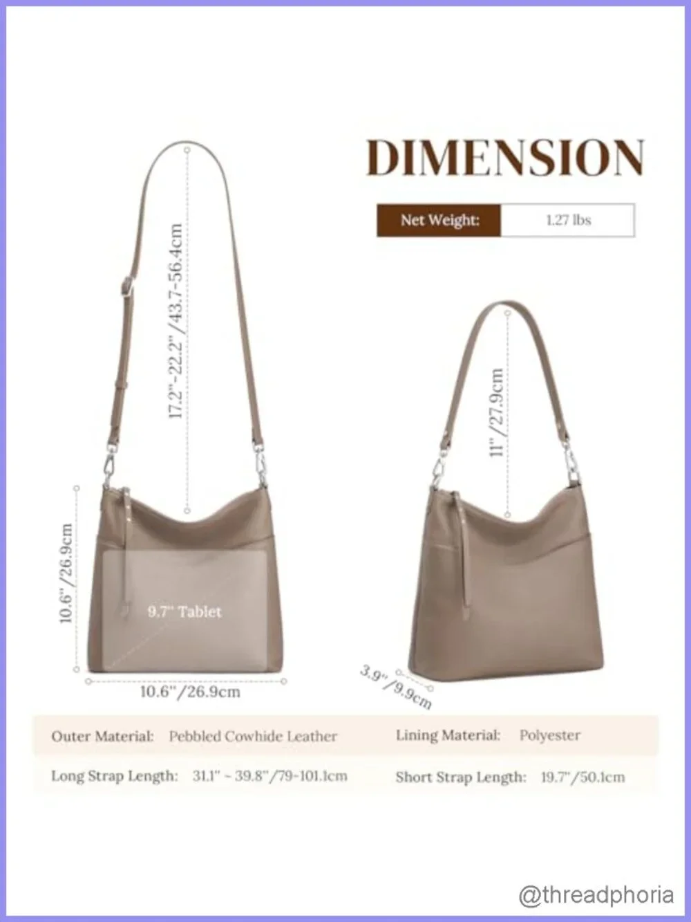 Leather Tote Handbag Women Shoulder Crossbody Bag 2 Straps